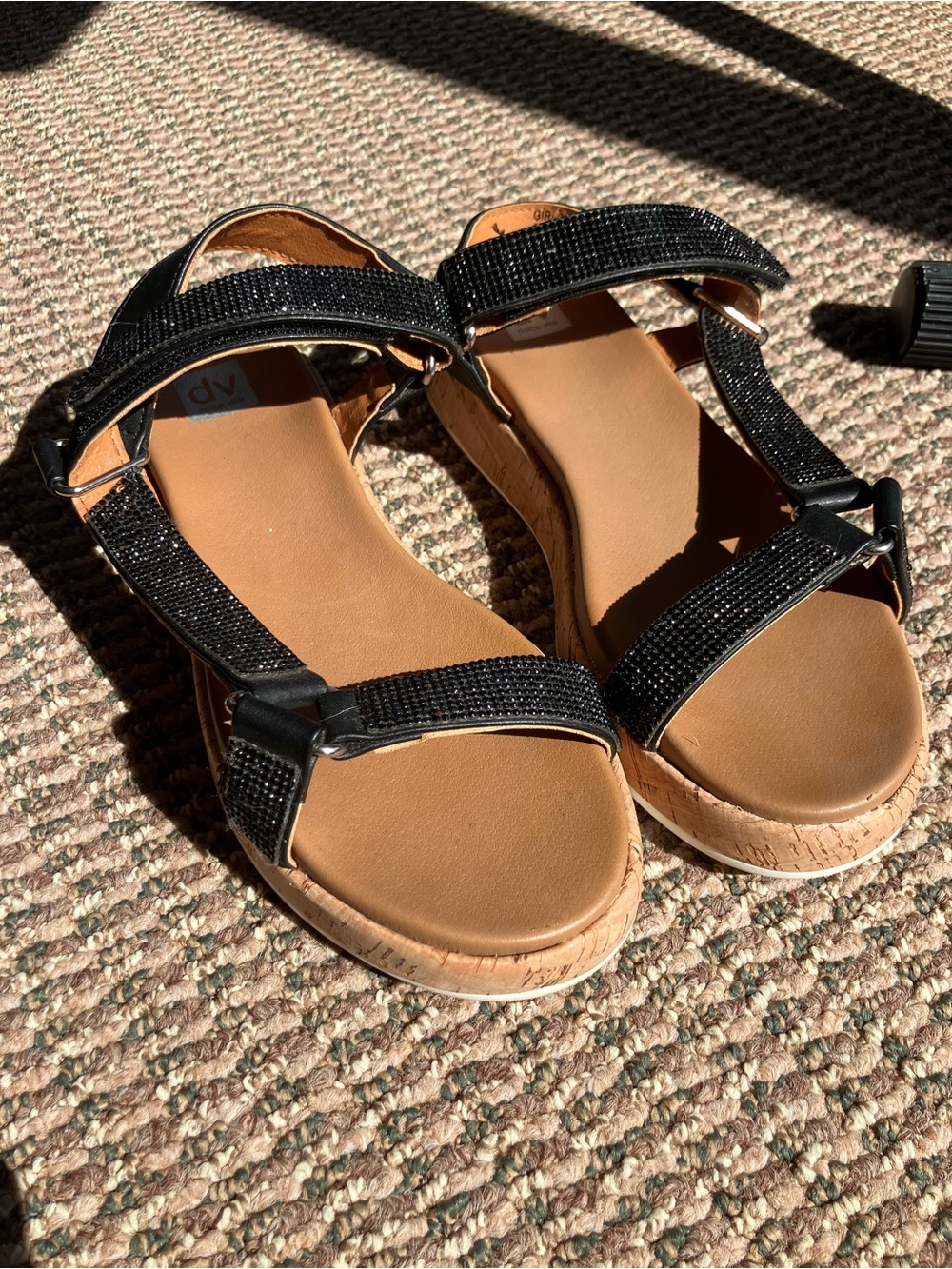 Dolce Vita Girls Black Sparkle Strap Cork-Style Wedge Sandals